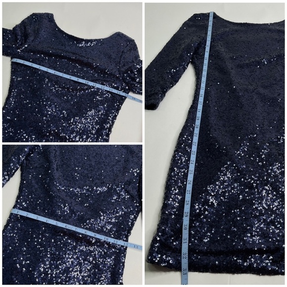 TOBI Navy Blue Sequin Glam Low Back Long Sleeve Party Cocktail Sexy Mini Dress - Picture 12 of 13